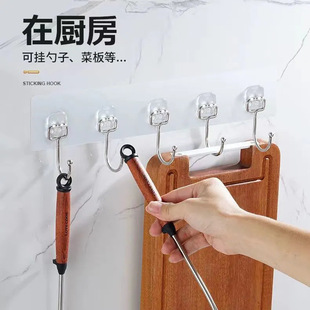 免打孔不锈钢六连排强力挂钩无痕强承重排钩防锈粘钩厨房粘贴联排