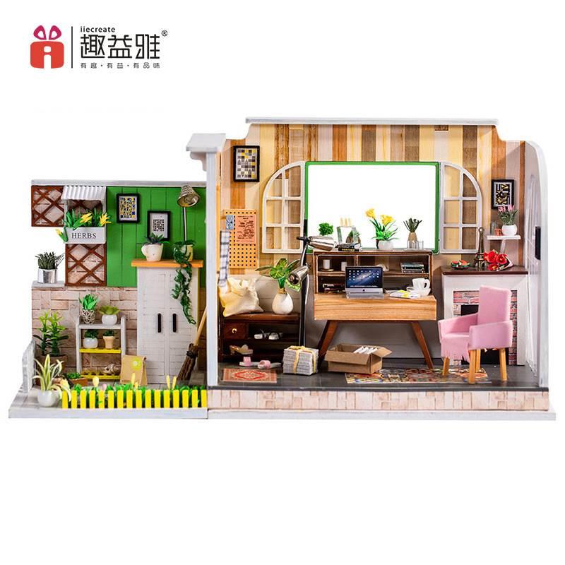 趣益雅新品工厂diy小屋哥德堡工作室手工制作房子模型玩具-英