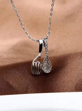 能吃是福项链勺子叉子吊坠个性时尚锁骨链韩版小清新流行项饰定制