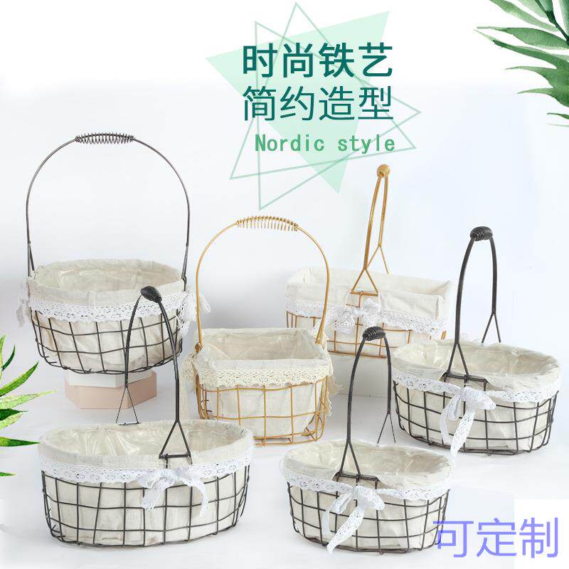 金属金色婚礼宝宝满月周岁伴手礼盒花篮布艺花篮子喜铺礼品盒子