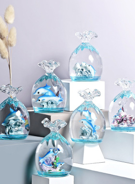 个性海豚流沙计时器减压水滴油滴网红水晶沙漏液体海洋摆件笔筒