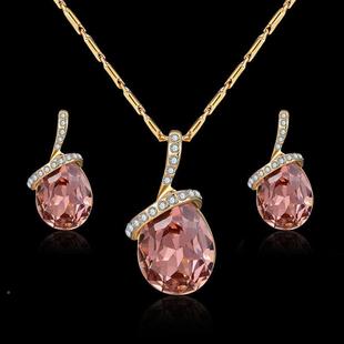 爆款欧美吊坠合金水晶项链耳环饰品钻石新娘首饰套装饰品