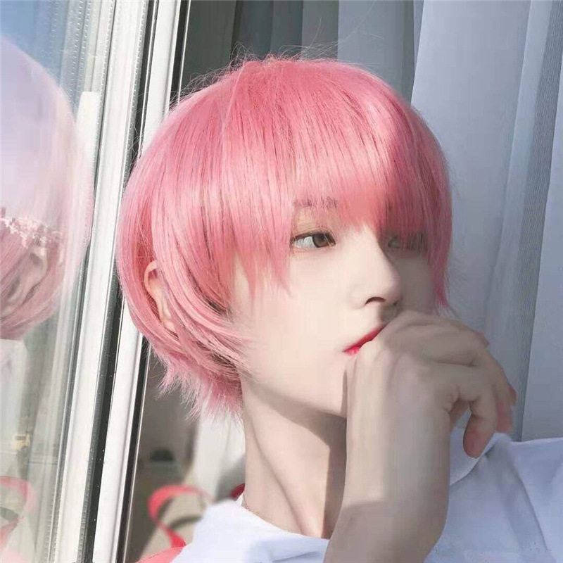 粉色假发男短发日系网红同款韩版帅气男士发型dk全头套式