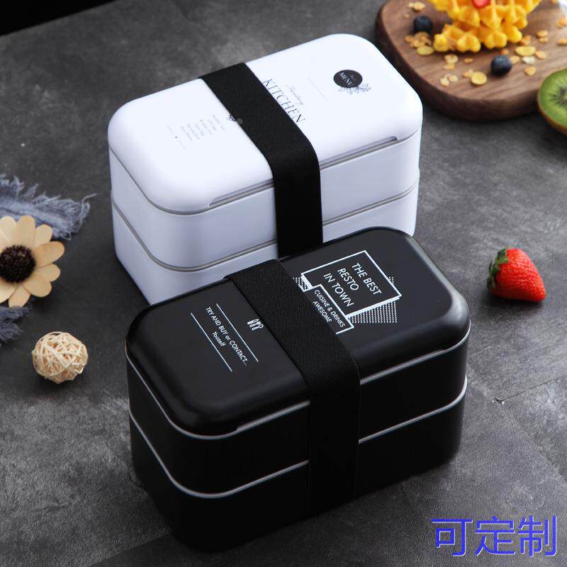 INS风日式双层绑带密封饭盒学生便当盒手机支架餐盒水果盒零食盒