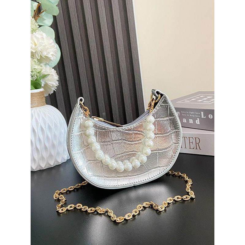 亮面时尚个性链条儿童包网红石头纹女童单肩斜挎手拎包新款