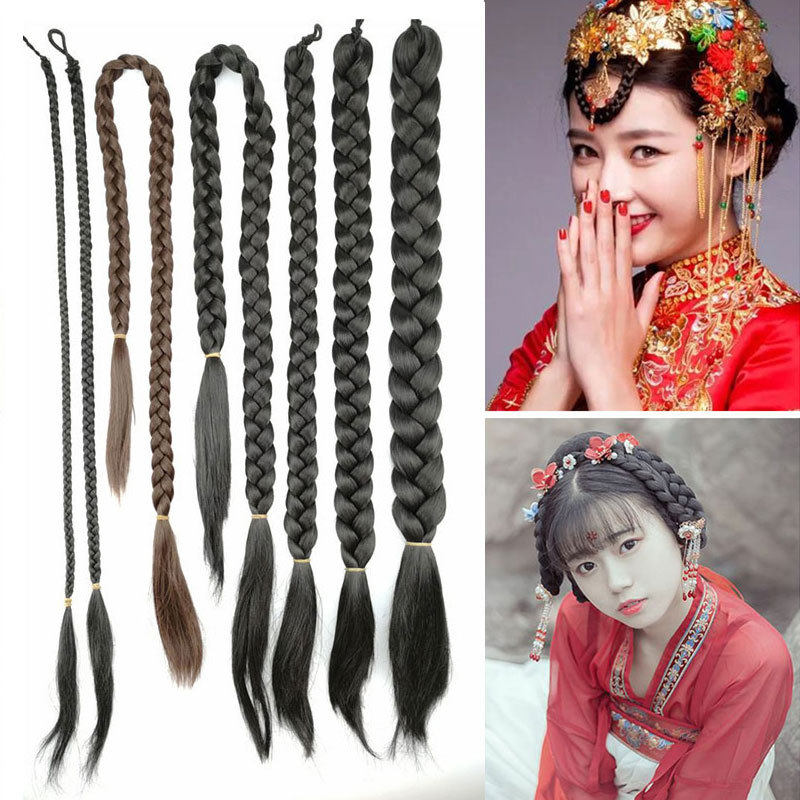 新娘假发辫子古装麻花长辫女秀禾盘发造型小辫子中式影楼粗三股辫