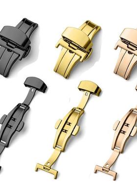 双按 蝴蝶扣精钢IP电镀金银黑色皮表带扣手表配件18mm 20 mm 定制