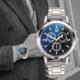 手表 男 石英表礼品男士 厂家直销炫彩蓝光玻璃三眼钢带手表