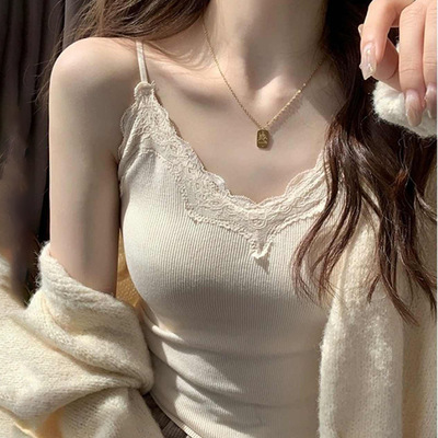 韩版欲蕾丝吊带美背背心固定杯带胸垫裹胸外穿打底短款抹胸上衣
