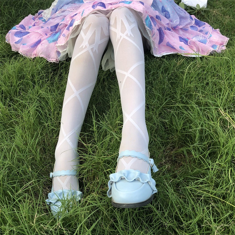 新款夏cosplay过膝袜蝴蝶结丝袜洛丽塔条纹显瘦可爱连裤丝袜子