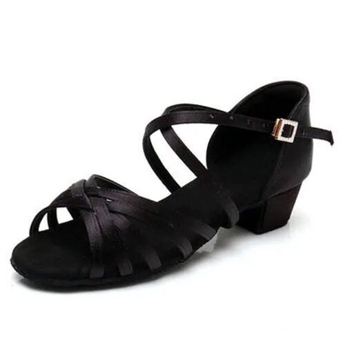 女孩童拉丁舞鞋三莎儿舞蹈初学者白色跳舞跟鞋女童s5鞋跟低中