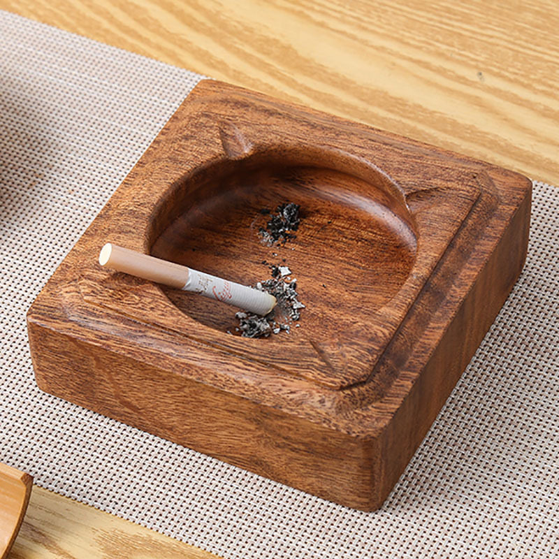 实木烟灰缸酒店广告个性创意胡桃木客厅复古大气酒店茶几烟缸大号