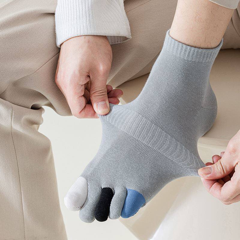 五指袜子男色夏季薄款网眼透气网红运动跑步短筒分趾袜