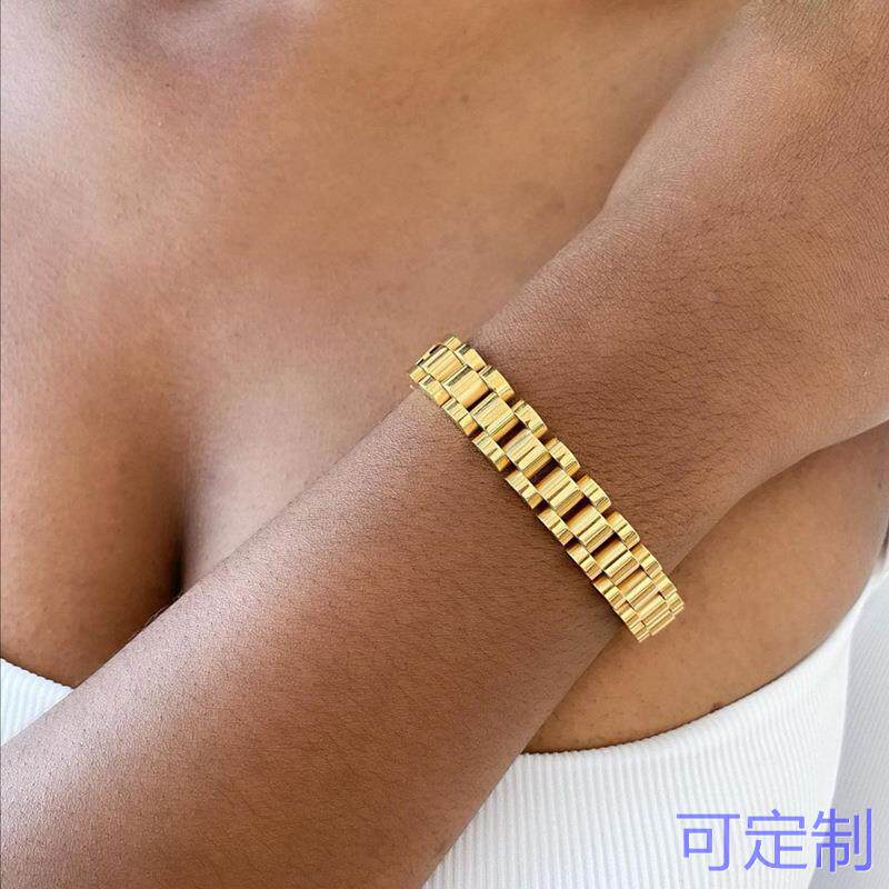 不锈钢项链镀金可拆卸腕带手镯手表链镀18k金保色