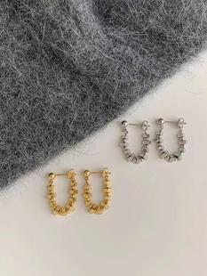 碎金子~小方块精致高级金属风链条耳环前后两戴耳钉女ins风耳饰新