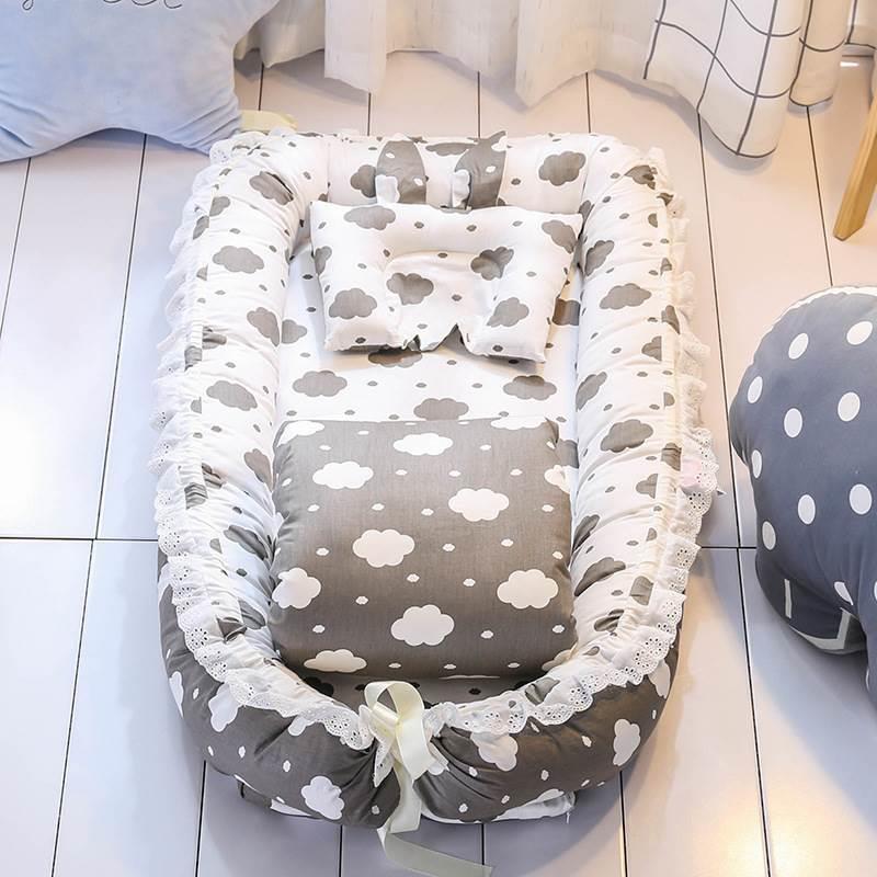 全棉婴儿床透气折叠可拆洗便携式中床仿生婴儿窝婴儿枕旅行婴儿床