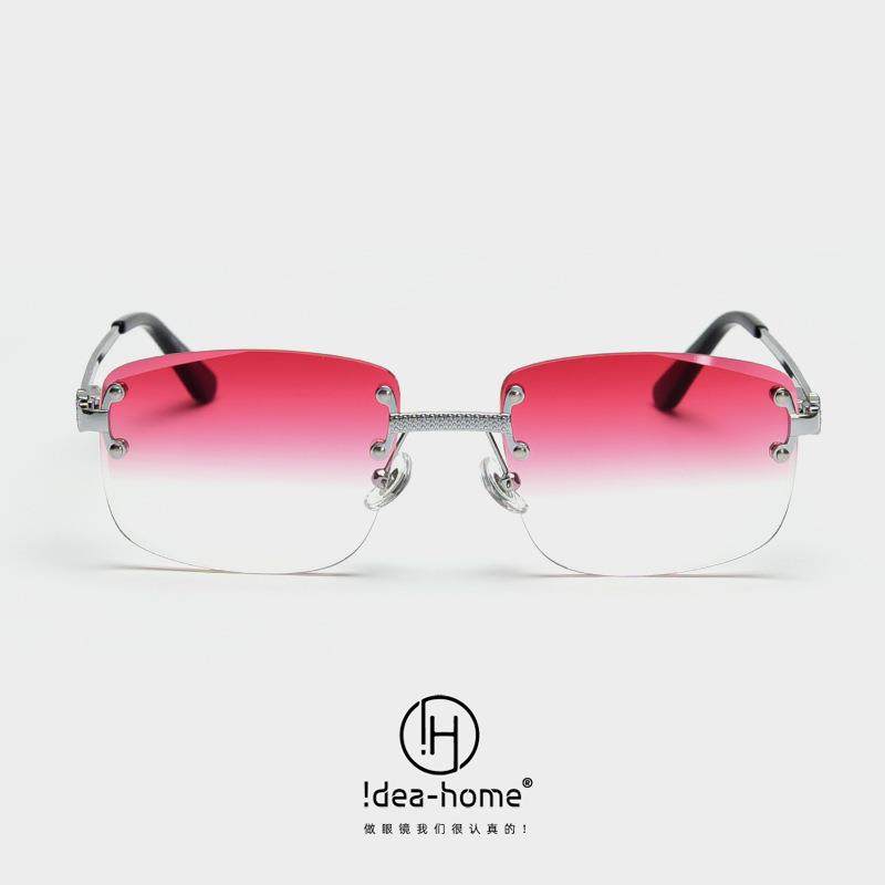 D072 欧美无框切边弹簧脚太阳眼镜女网红渐变色墨镜男街拍ins