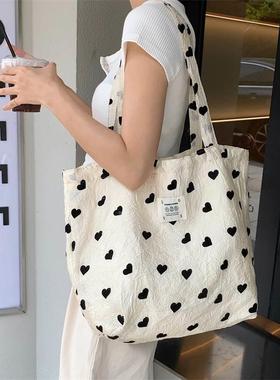 36252 新款纹理爱心帆布单肩背心包大容量手提包化妆包学生腋下包