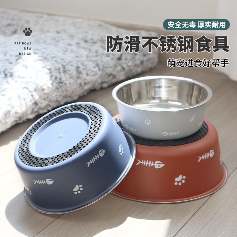 不锈钢防打翻狗碗双层宠物碗跨境吸地狗碗宠物食盆喂水碗厂家定制
