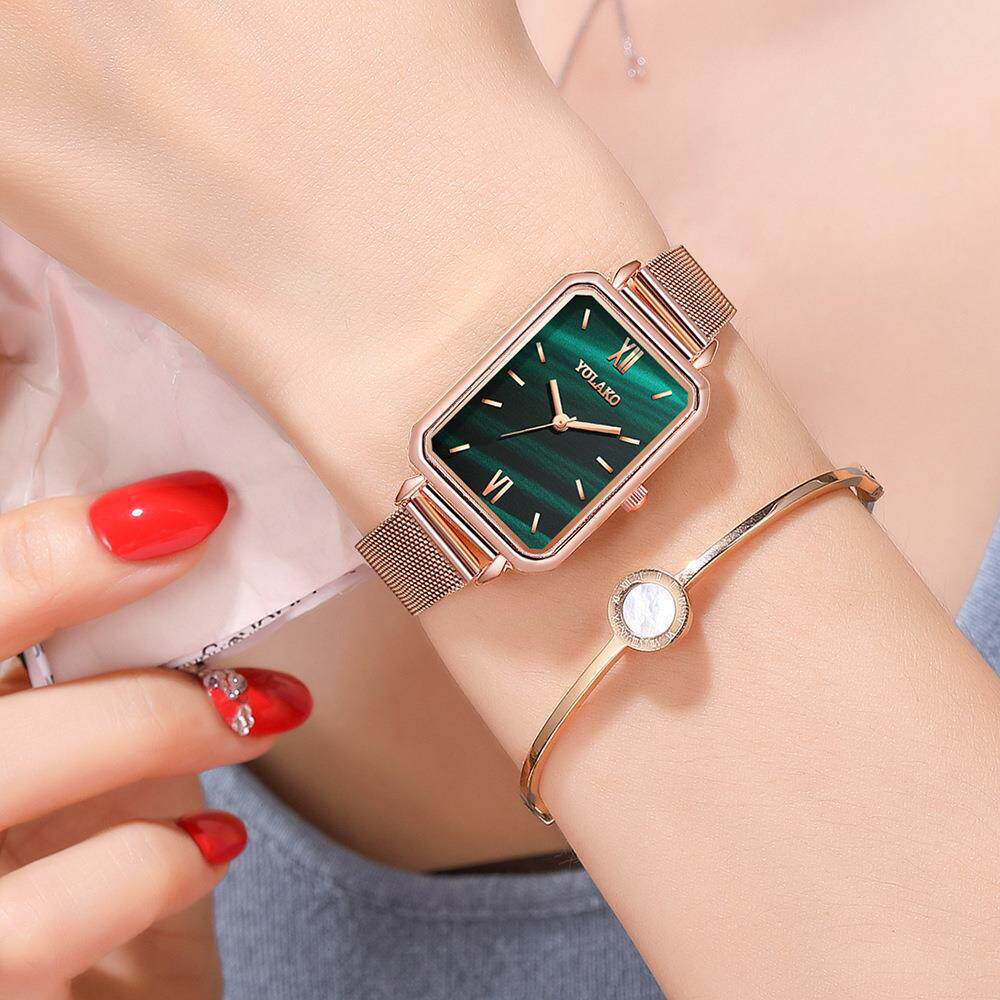 2020新品手表女ins风轻奢女表复古小方盘石英手表小绿表腕表