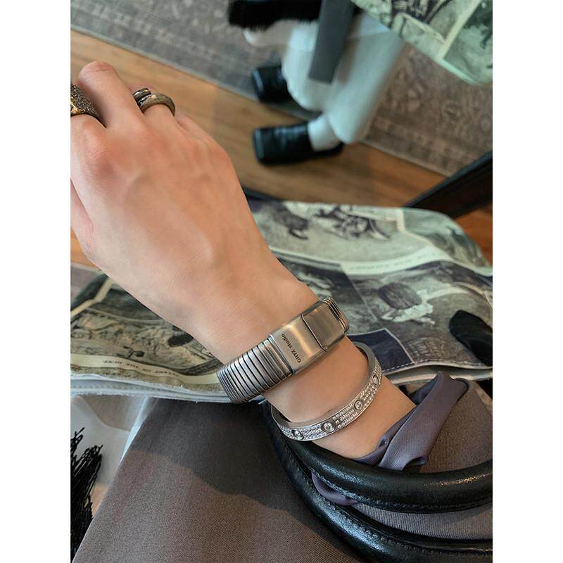 网红同款 银色小众高级复古气质手环韩版Ins冷淡风简约手镯饰品定