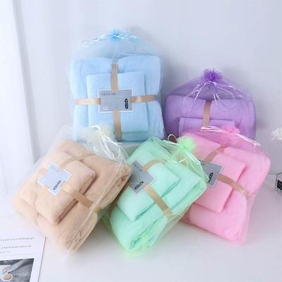 厂家现货 毛巾浴巾子母套装经编珊瑚绒切边吸水活动礼品毛巾