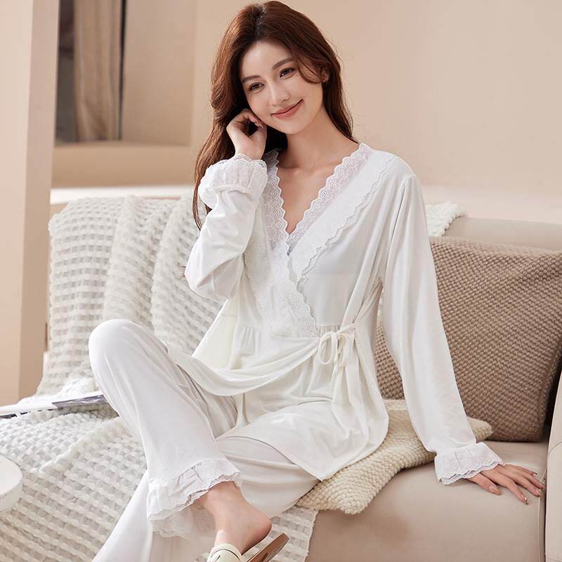 莫代尔月子服夏季薄款产后7月份8产妇和服孕妇睡衣大码哺乳两件套