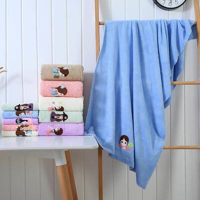 厂家 高密珊瑚绒贴布浴巾 吸水超柔卡通美容院浴巾