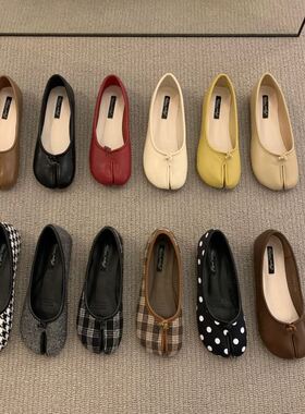 韩版一脚蹬红色分趾猪蹄马蹄豆豆鞋平底新款浅口瓢鞋软底单鞋女夏