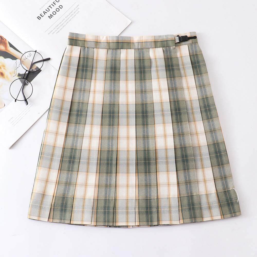 日本jk制服裙学生高腰格子日系百褶裙百折裙抹茶&威化 格裙校服裙