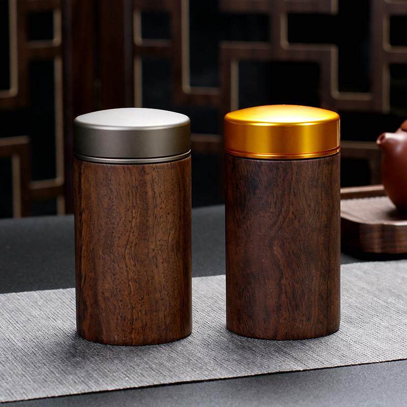 黑檀实木茶叶罐加大铝内胆密封储物罐精品高档茶叶包装盒logo广告