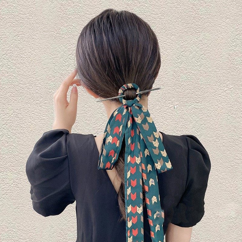 热卖复古风女纯色蝴蝶结飘带发簪女生扎马尾盘发器大号缎面