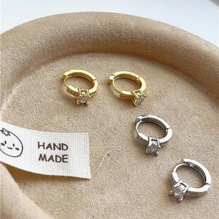 高级感精致小巧耳环耳扣女微镶锆石圈圈耳钉免摘适合小耳朵耳饰品