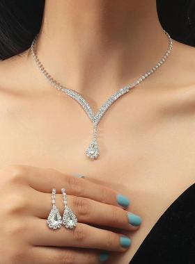 欧美新款 水滴形吊坠项链耳环套装 时尚新娘套装晚礼服饰品 N6010