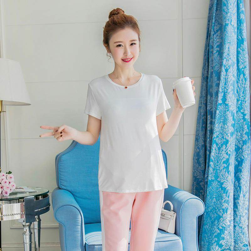 夏季孕妇装新款韩版短袖光板T恤时尚简约孕妈上衣时尚宽松打底衫