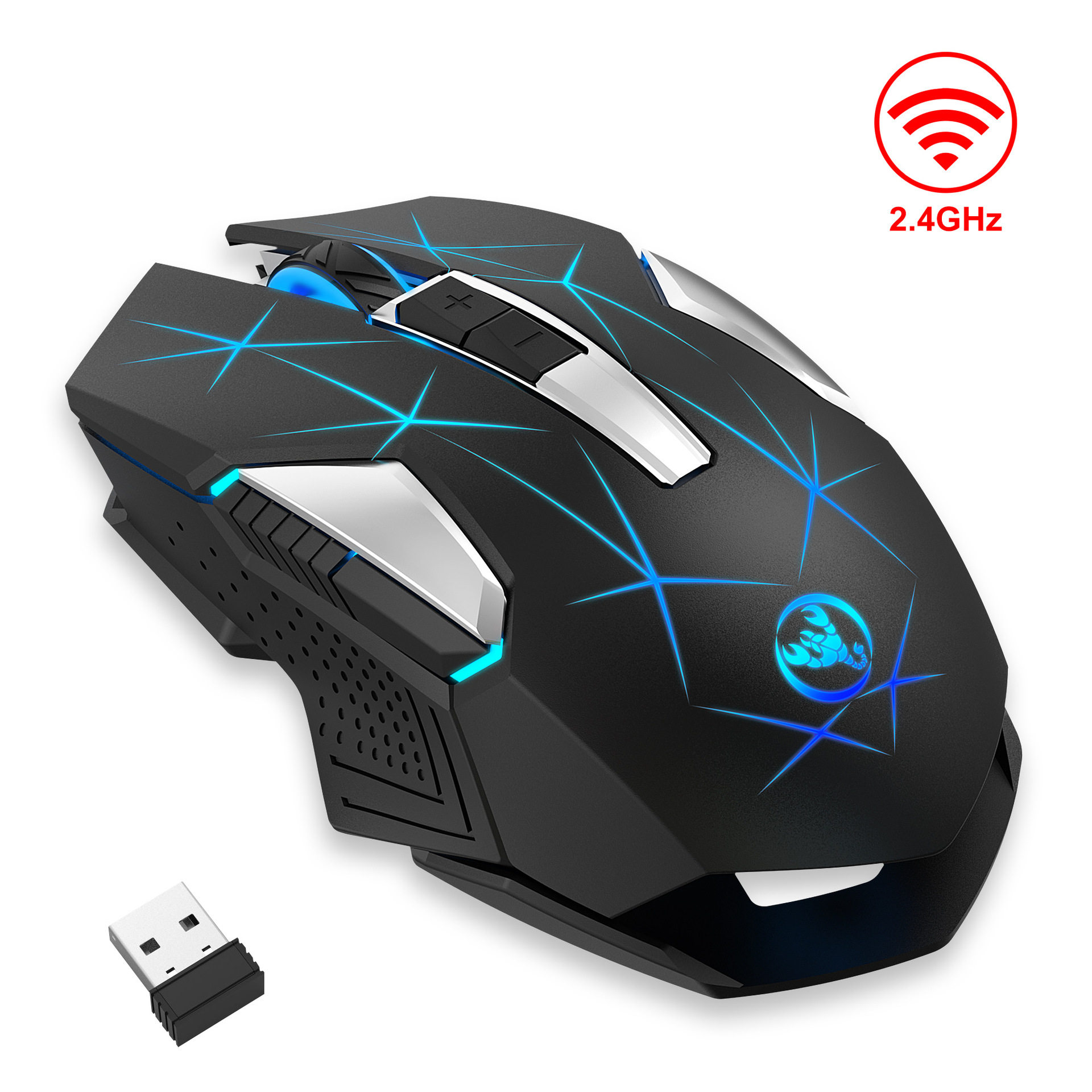 HXSJT300无线2.4G鼠标内置600毫安充电电池2400dpi可调