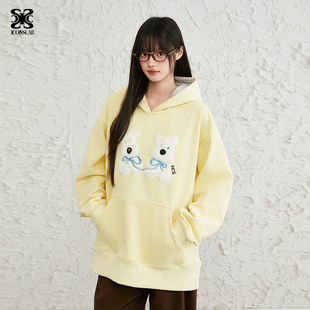 ics丨iconslab潮牌趣味贴布毛绒小狗卡通休闲宽松连帽卫衣新款