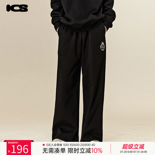 潮牌男休闲裤 叶盛佳同款 ics iconslab皇冠绣花直筒针织长裤