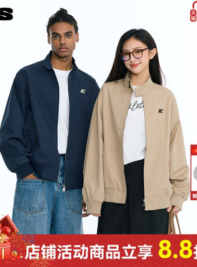 ics丨iconslab绣花复古老干部立领夹克卡其色宽松美式情侣秋外套