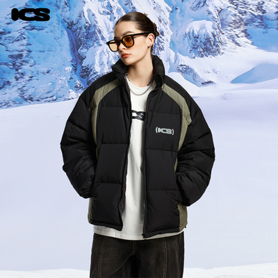 ICONSLAB胶印插肩撞色拼接羽绒服