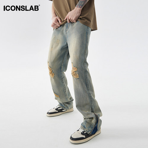 iconslab脚口拉链vibe风牛仔裤