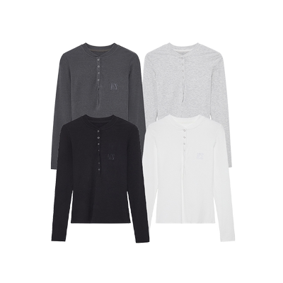 ics丨iconslab修身亨利领绣花长袖T恤莫代尔显瘦打底衫情侣秋季