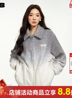 ics丨iconslab羊羔毛翻领夹克情侣秋冬情侣男女同款宽松渐变外套