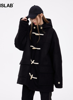 ics丨iconslab日漫女高牛角扣毛呢棉衣外套冬连帽宽松大衣学院风