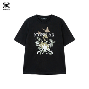 ics丨iconslab“花蝴蝶”绣花短袖T恤学院风情侣款情侣夏季新款