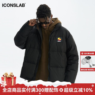 羽绒服高街休闲百搭外套男女同款 ics iconslab落日胶章立领短款