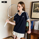 ics 简约休闲T恤女 iconslab撞色刺绣条纹织带运动翻领短袖 Polo衫