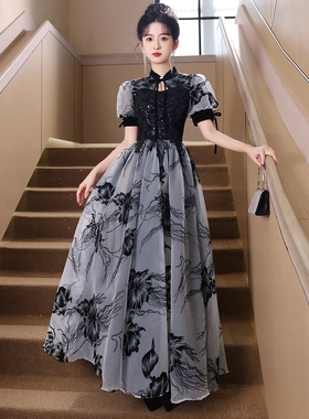 新中式黑色晚礼服女2026新款高级感生日宴会气质声乐演出服艺考裙