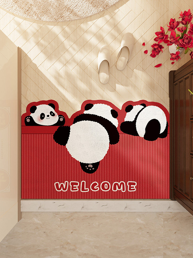 采购产品小熊猫新年进门地垫，除尘，耐污，防滑地垫，擦土地毯，,居家布艺,家用脚垫,淘宝优惠券,粉丝福利购,淘宝优惠卷
