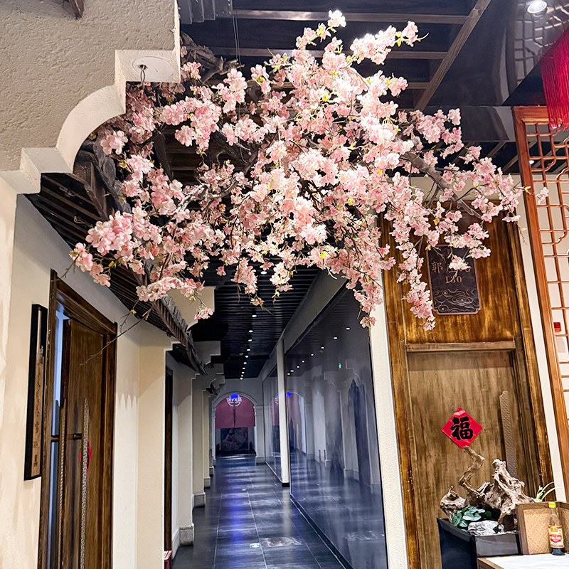 悬挂樱花树倒挂侧挂花树假树仿真树壁挂景观造景大型装饰树造型树